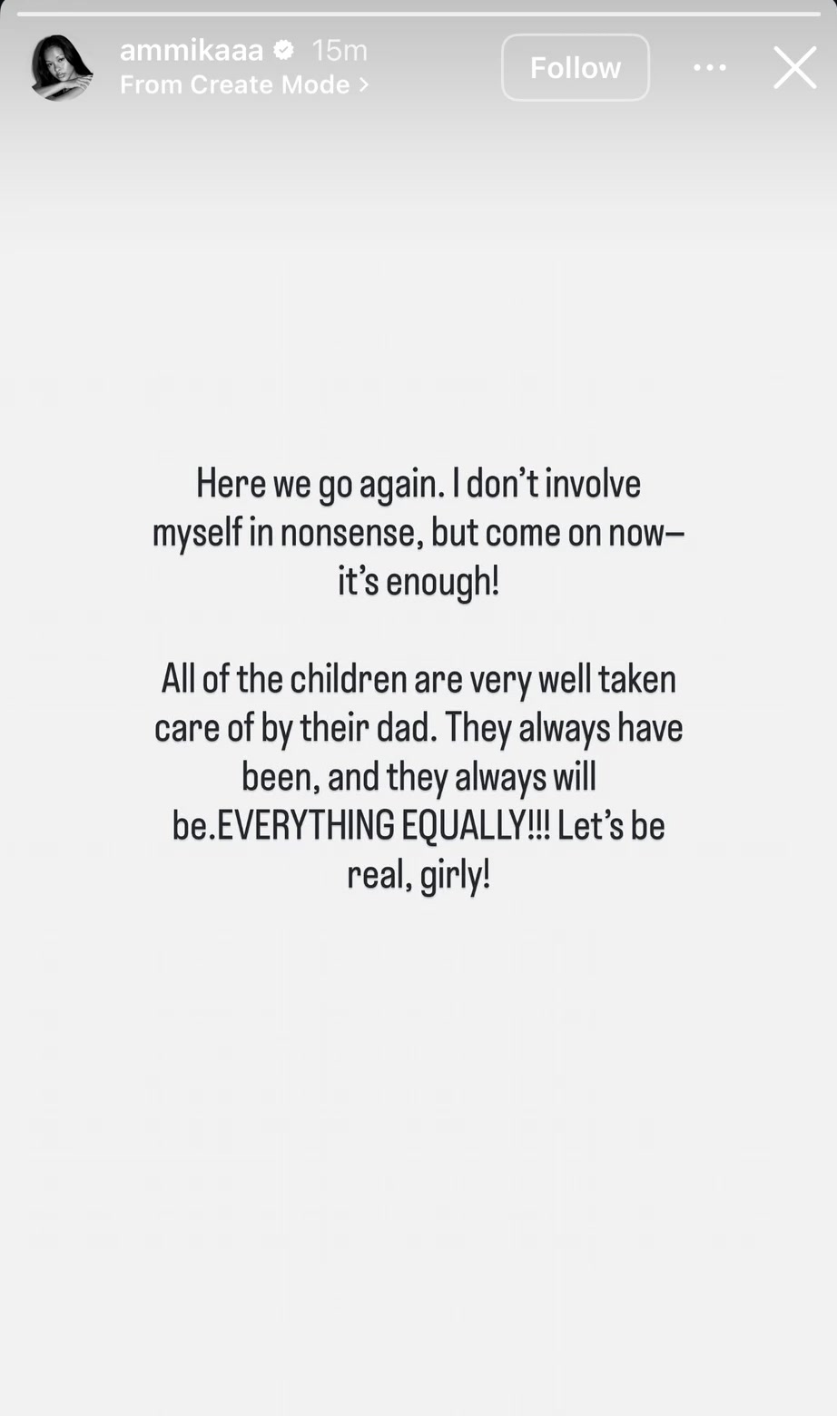 Ammika Harris' story — the receipt, straight up. Via @ammikaaa on Instagram.